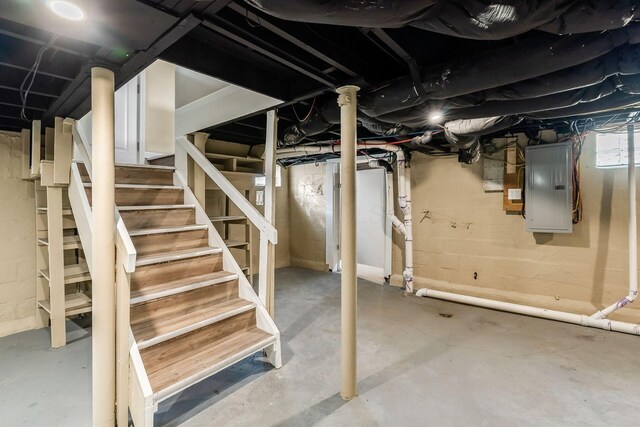 basement with electric panel