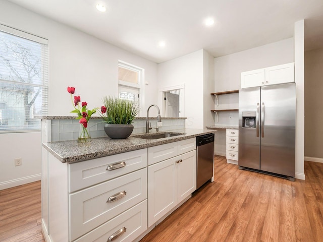 kitchen featuring light hardwood / wood-style floors, sink, white cabinets, and stainless steel appliances