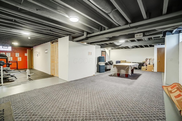 basement with carpet and pool table