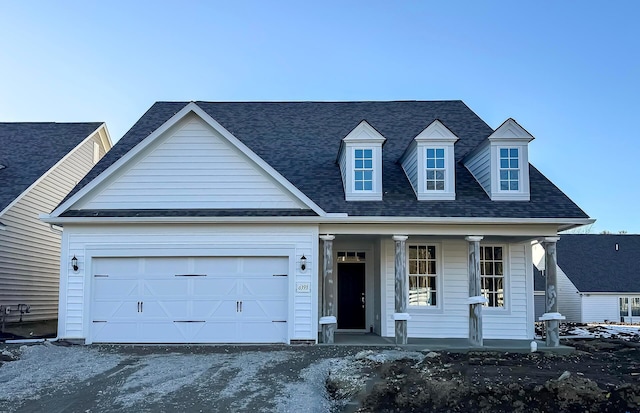 view of front facade with a garage and covered porch