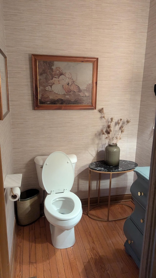 bathroom featuring hardwood / wood-style flooring, vanity, and toilet