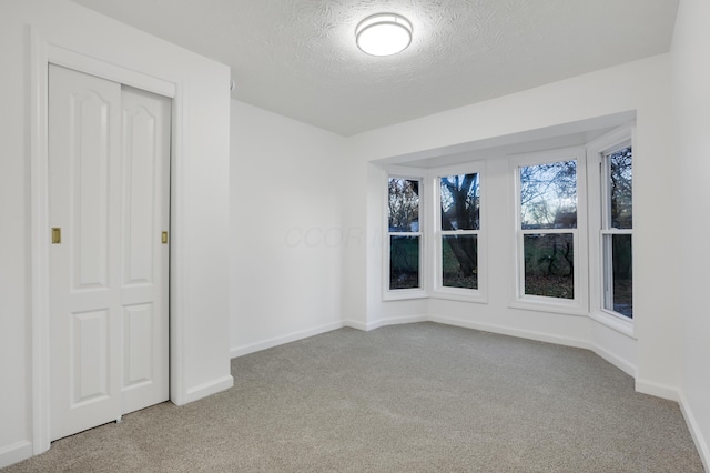 carpeted empty room with a textured ceiling