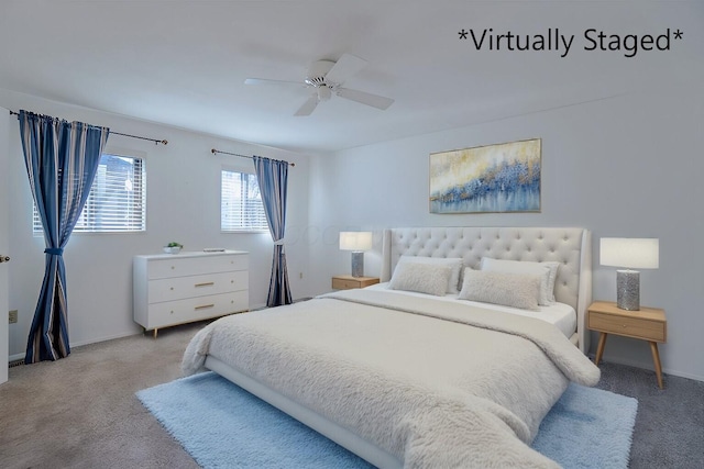 bedroom featuring carpet flooring and ceiling fan