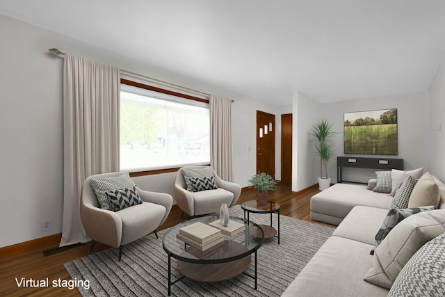 living room featuring dark hardwood / wood-style flooring