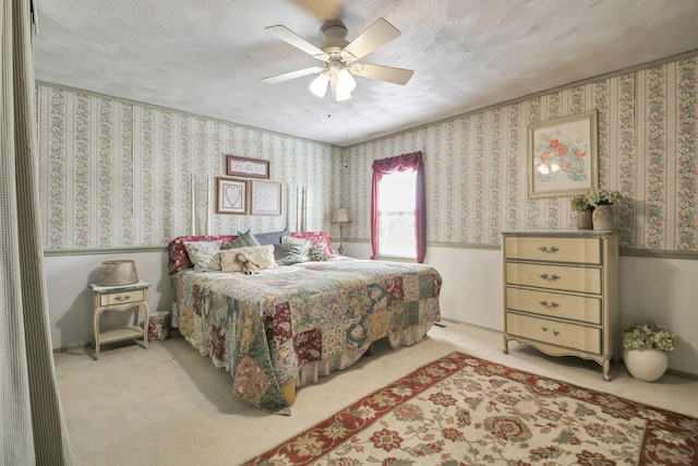 760 Henpeck Rd, Utica, OH 43080 - bedroom featuring carpet floors, wallpapered walls, and ceiling fan