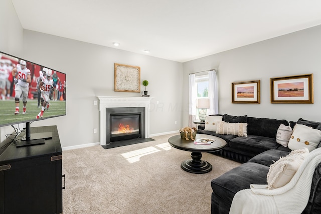 living room with light colored carpet