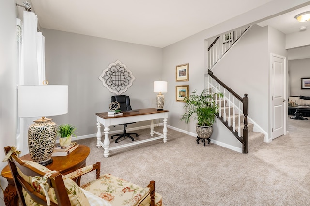 view of carpeted home office