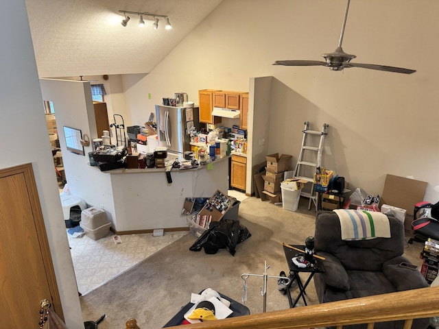 interior space featuring ceiling fan