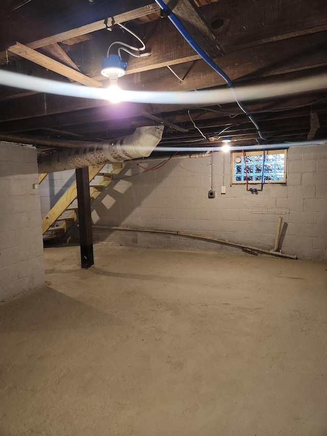 view of unfinished basement