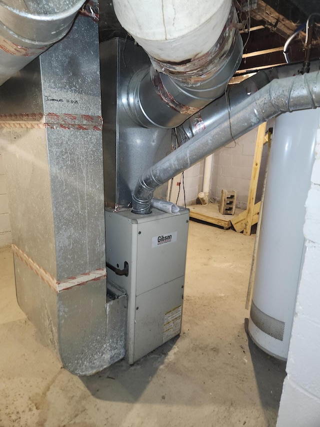 utilities with heating unit and gas water heater