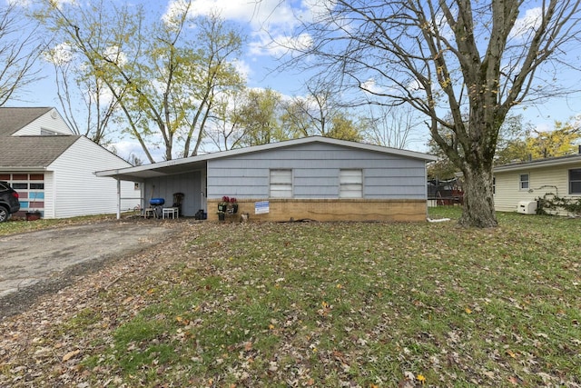 exterior space featuring a lawn and a carport