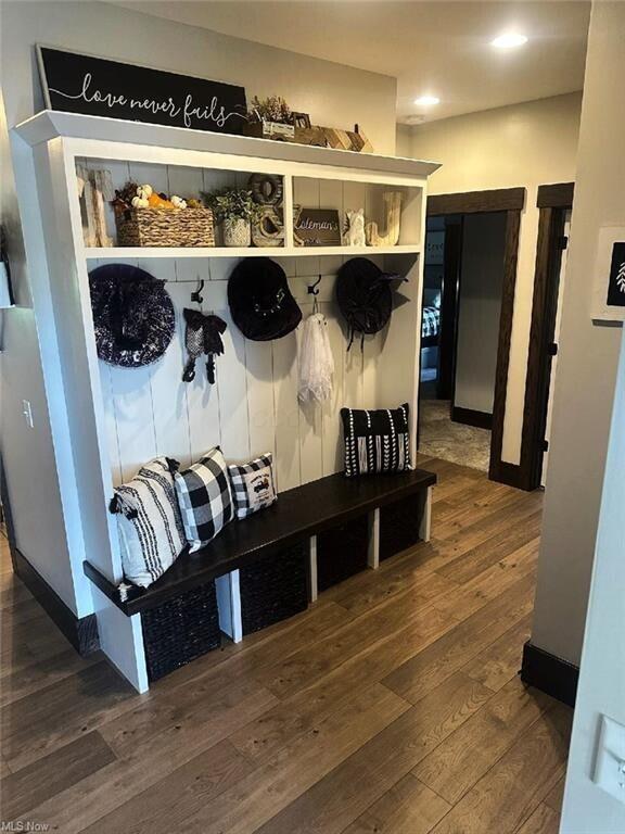 mudroom with dark hardwood / wood-style flooring