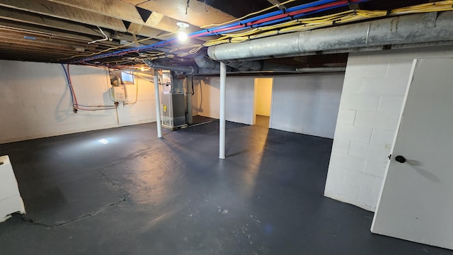 basement with heating unit