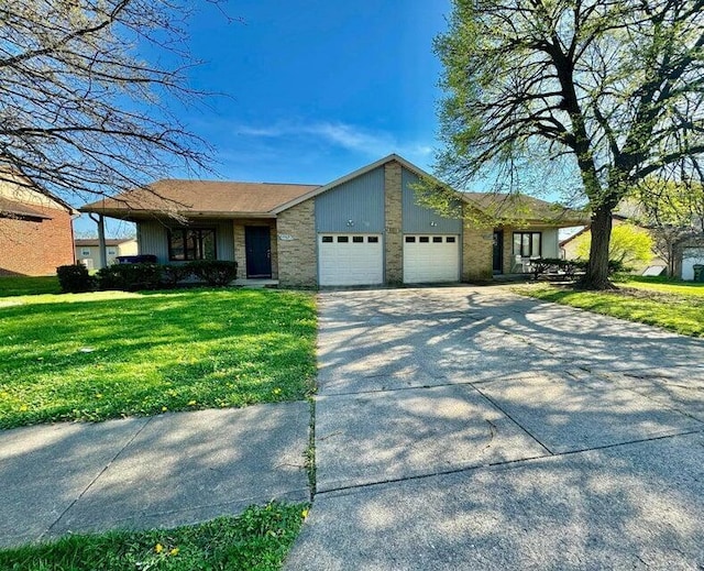 ranch-style home featuring a front yard and a garage