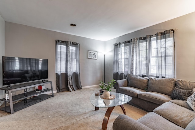 living room with light carpet