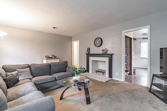 living room featuring carpet flooring