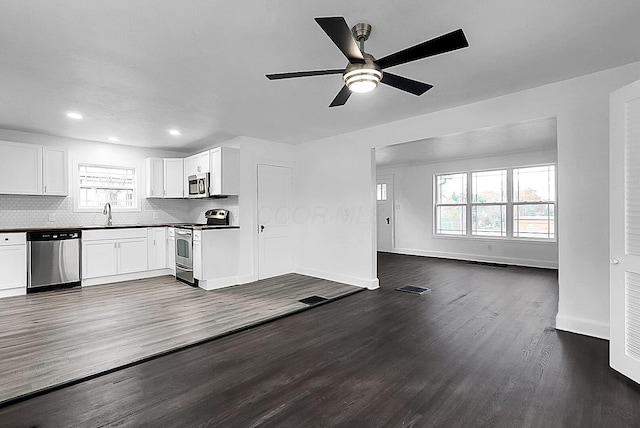 kitchen with white cabinets, a healthy amount of sunlight, and stainless steel appliances