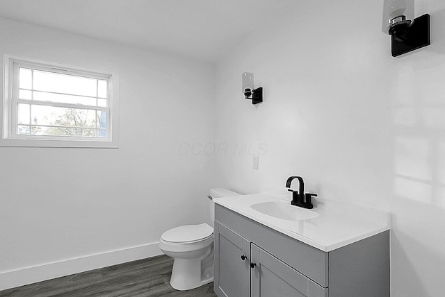 bathroom featuring vanity, toilet, and wood-type flooring