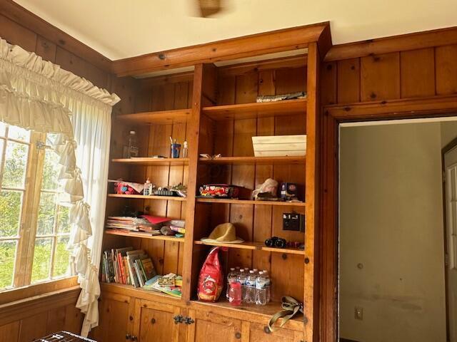 interior details featuring wood walls