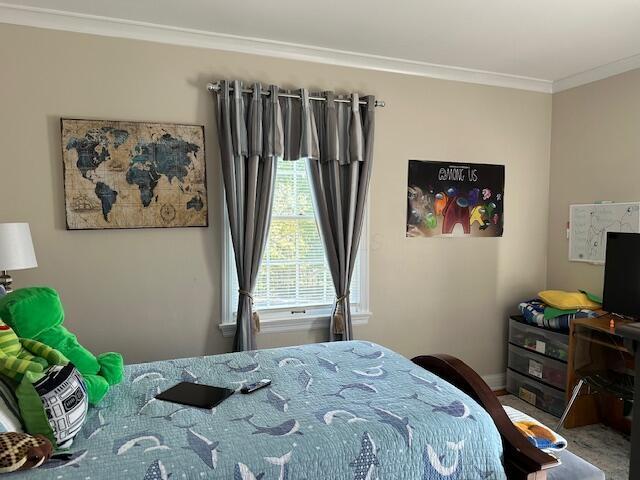 bedroom with ornamental molding