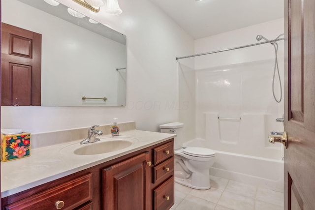 full bathroom featuring tile patterned floors, vanity, toilet, and washtub / shower combination