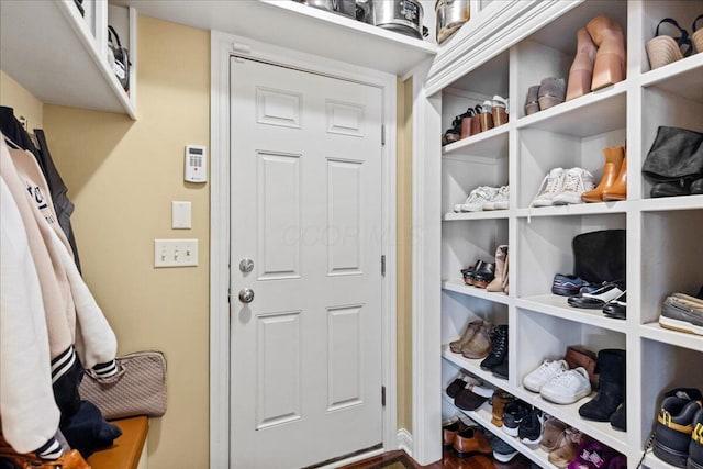 mudroom with hardwood / wood-style floors