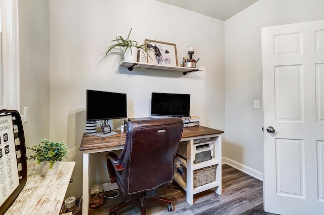 office area with dark wood-type flooring