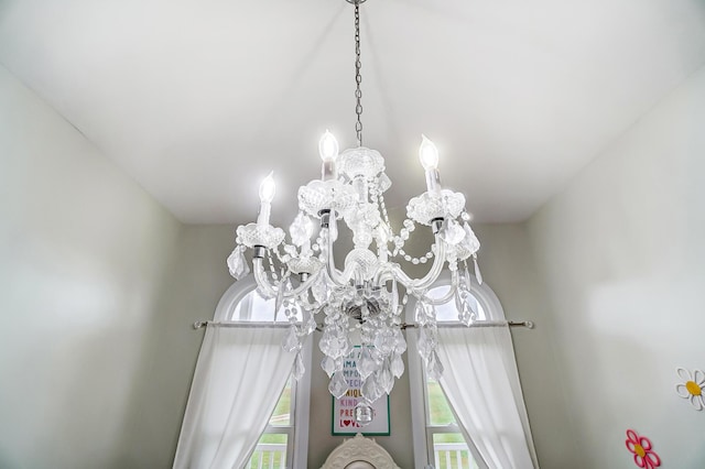 interior details with a chandelier