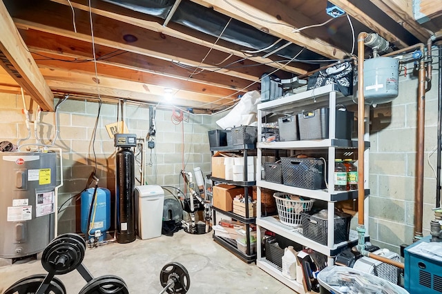 storage area with water heater