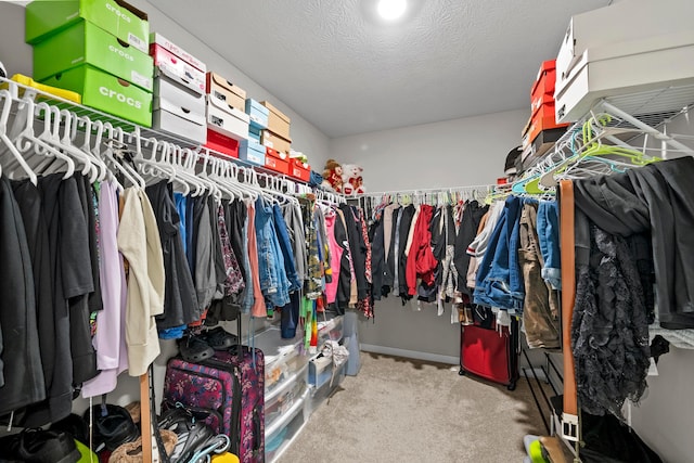 spacious closet with light colored carpet