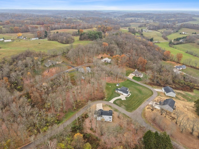 birds eye view of property featuring a rural view