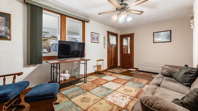 living room featuring ceiling fan