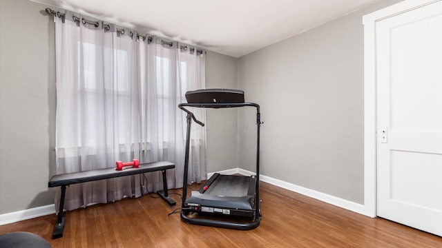 workout area featuring wood-type flooring