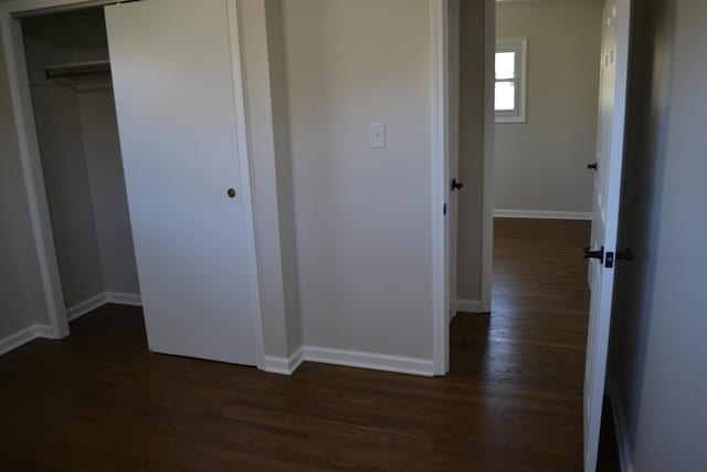 interior space featuring dark hardwood / wood-style flooring and a closet