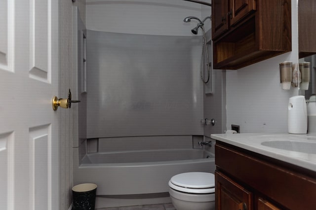 full bathroom featuring vanity, shower / bathtub combination, and toilet