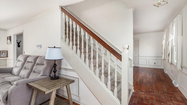 stairway with crown molding