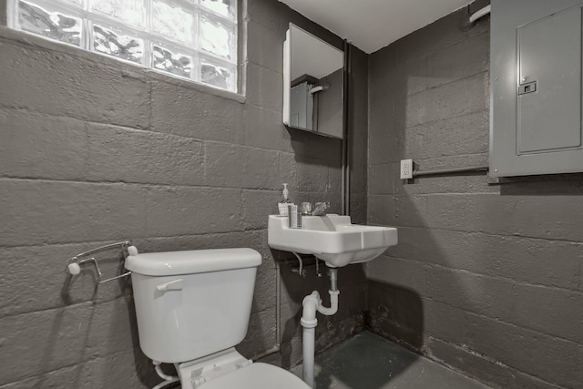 bathroom featuring toilet, sink, and electric panel