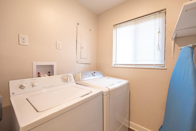 laundry area featuring washing machine and dryer and electric panel