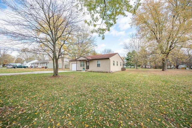 view of yard with a garage