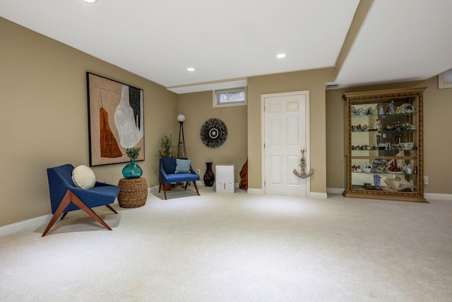 sitting room with carpet floors