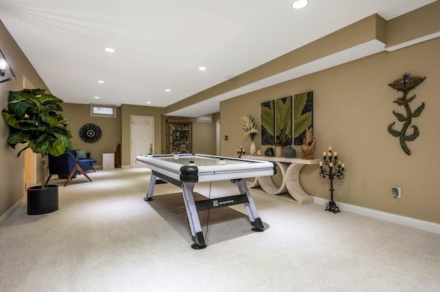 playroom featuring light colored carpet