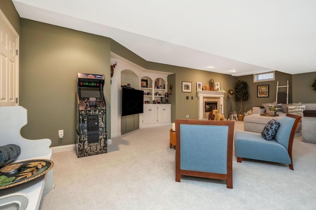 living room with light carpet