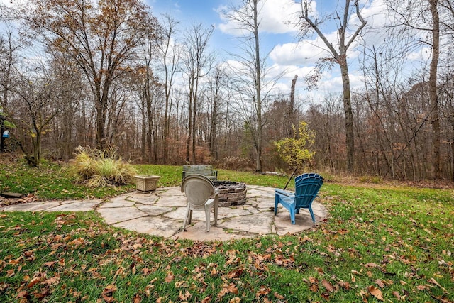 view of patio / terrace featuring an outdoor fire pit