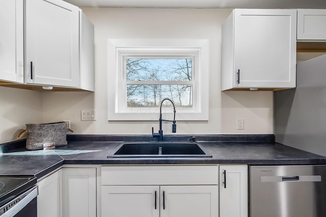 kitchen featuring white cabinets, sink, and appliances with stainless steel finishes