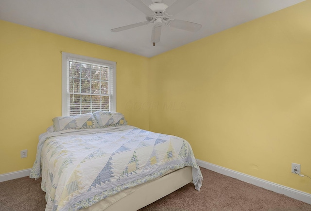 bedroom featuring carpet and ceiling fan