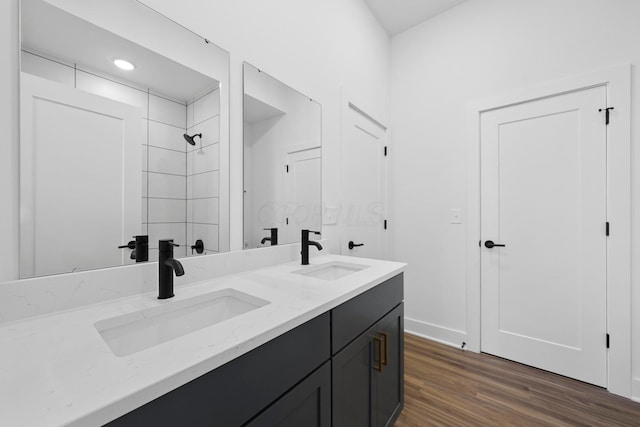 bathroom featuring wood-type flooring and vanity