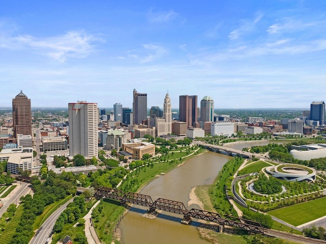 property's view of city featuring a water view