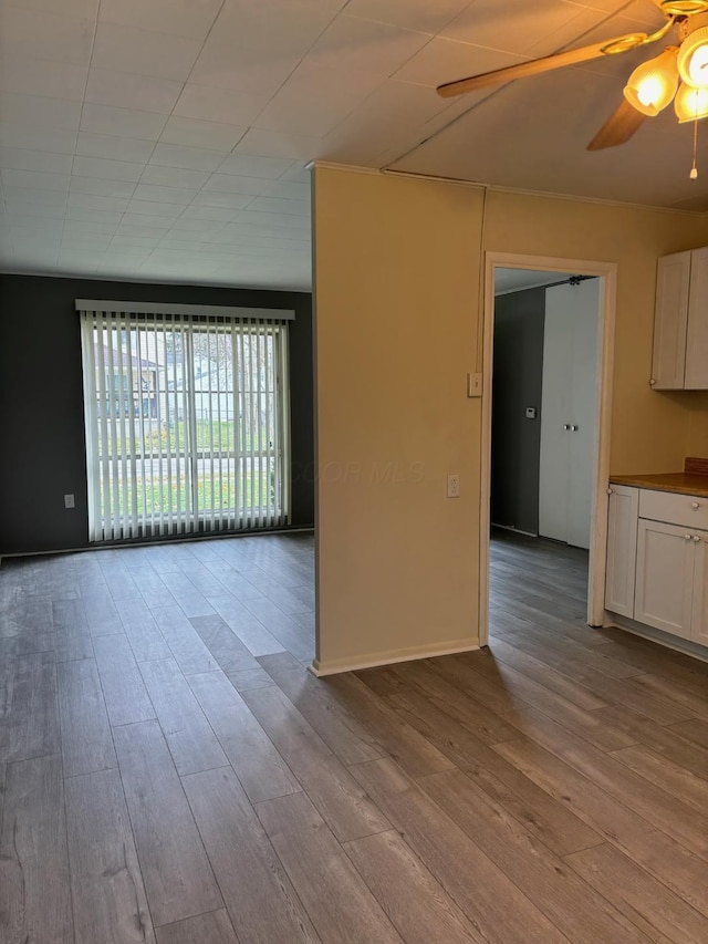 empty room with ceiling fan and light wood-type flooring