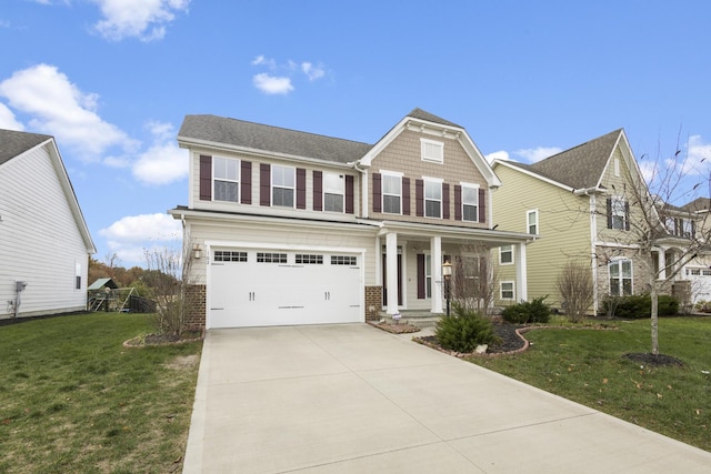 view of front facade featuring a front yard and a garage