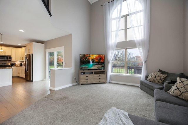 living room featuring plenty of natural light and dark wood-type flooring